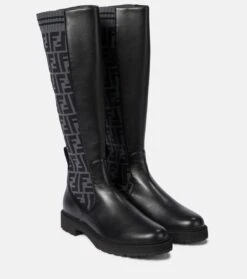 FENDI Stiefel FF Aus Leder Und Strick