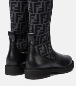 FENDI Stiefel FF Aus Leder Und Strick -Paris Texas Shoes Geschaft P00523391 d1