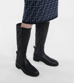 FENDI Stiefel FF Aus Leder Und Strick -Paris Texas Shoes Geschaft P00523391 d2