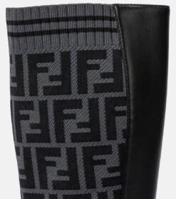 FENDI Stiefel FF Aus Leder Und Strick -Paris Texas Shoes Geschaft P00523391 d4